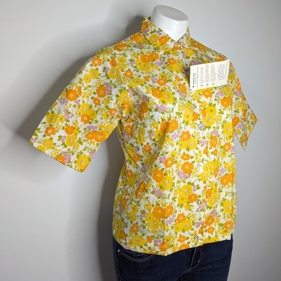 NWT Vintage Miss Holly deadstock yellow orange floral button up short sleeve 34 - Picture 3 of 7